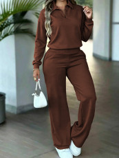 Long Sleeve Lapel Top Two Piece Pants Set MIL-320