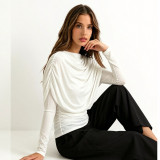 Long Sleeve Ruched Shawl Top GSBW-J26TP310
