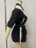 Color Block Zipper Coat Flower Bud Shorts 2 Piece Set LSD-2897