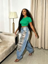Plus Size Camouflage Patchwork Holes Loose Jeans GYLN-3110
