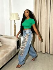 Plus Size Camouflage Patchwork Holes Loose Jeans GYLN-3110