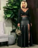 PU Leather Split Long Skirt LSD-2947