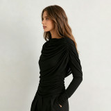 Long Sleeve Ruched Shawl Top GSBW-J26TP310