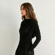 Long Sleeve Ruched Shawl Top GSBW-J26TP310