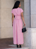 V Neck Solid Color Maxi Dress MIL-L351