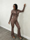 Leopard Print Long Sleeve Two Piece Pants Set LSD-2805