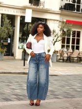 Plus Size Patchwork Wide Leg Jeans GYLN-0704