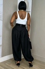 Solid Color Ruched Lantern Pants LSD-2963
