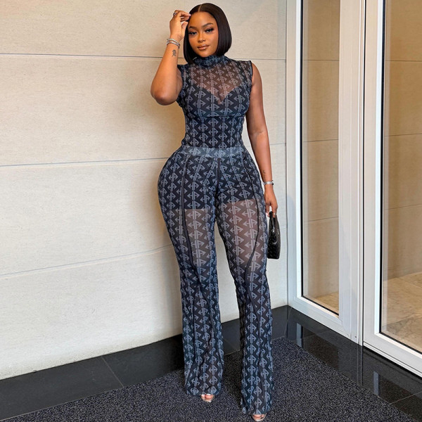 Sleeveless Print Slim Two Piece Pants Set GJYO-JS919210