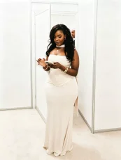 Solid Color Warp Chest Bandage Dress(With Scarf) GADE-10533