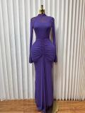 Mesh Patchwork Long Sleeve Maxi Dress GADE-11194