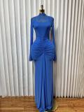 Mesh Patchwork Long Sleeve Maxi Dress GADE-11194