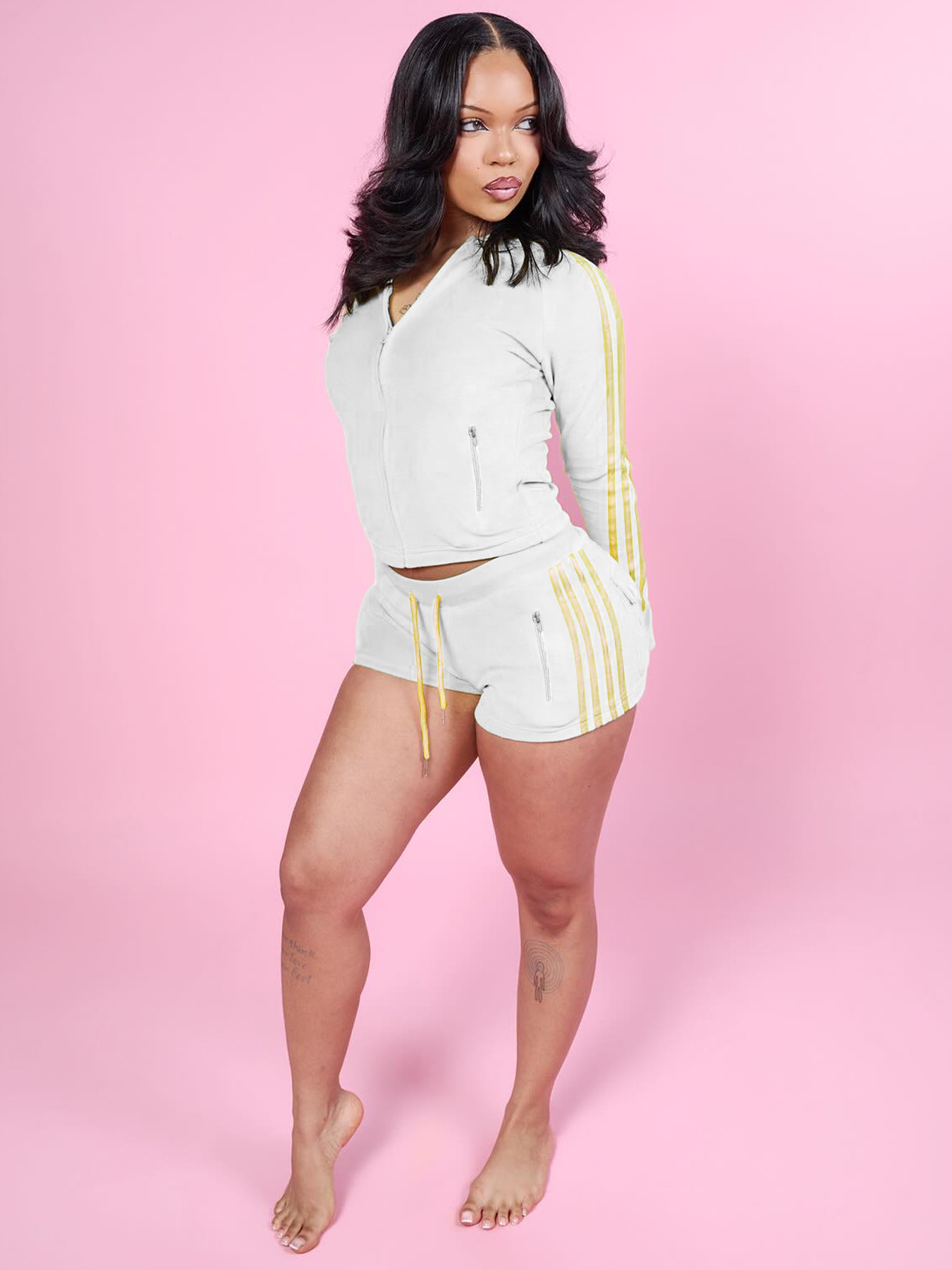 2026 Fleece Zipper Drawstring Shorts Two-Piece Shorts Set CH-26030