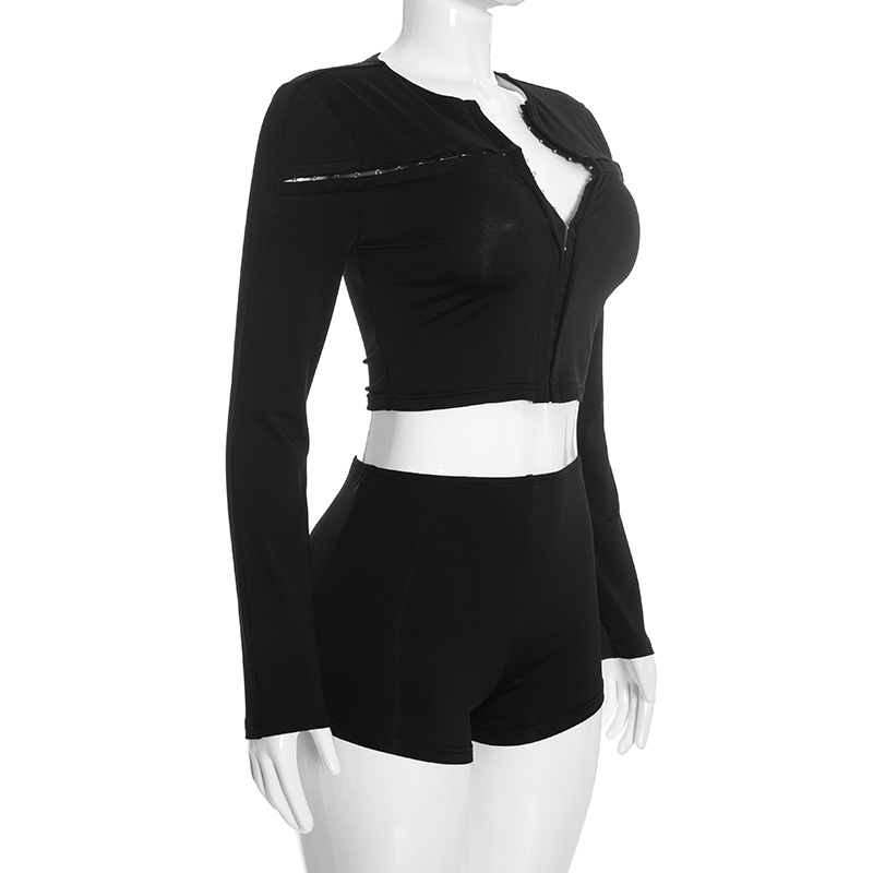 2026 Long Sleeve Zipper Top Two Piece Short Set GDSF-D26ST292 | DF