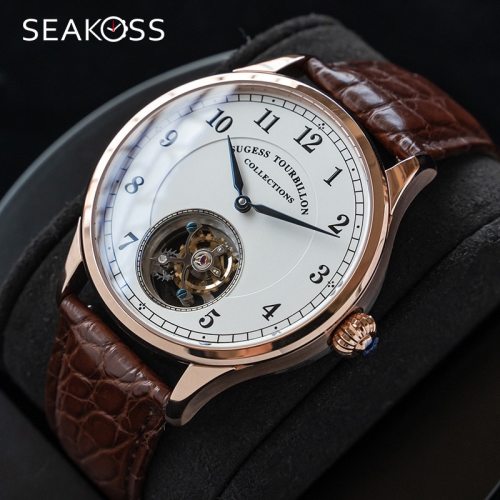 Top Brand Luxury Men's Mechanical Watches ST8000 Seagull Tourbillon Movement Genuine Crocodile Leather Men Wristwatches Business