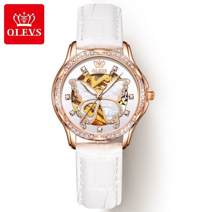 Olevs women's automatic mechanical Waterproof watch Swiss top brand luxury Diamond inlaid rose gold ceramic watch women's gift