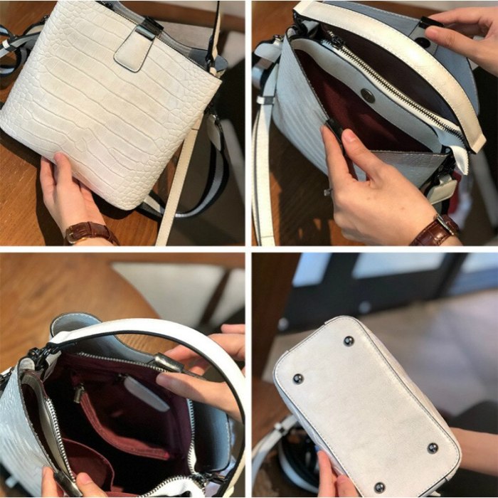 Oyixinger Bags For Women 2020 New Crocodile Pattern Handbags Cowhide Leather Shoulder Bag Female Fashion Solid Bucket Women Bag