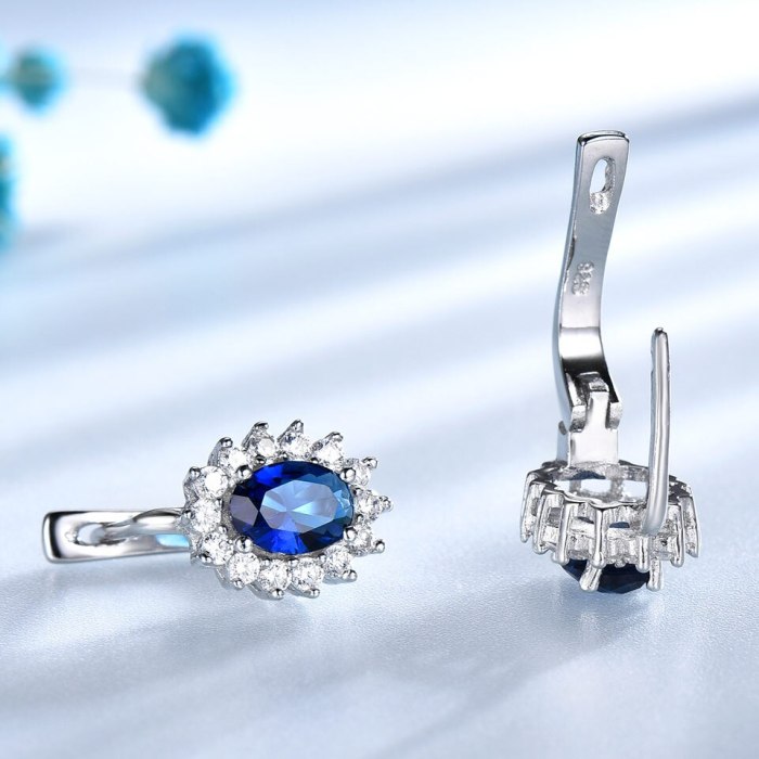 UMCHO Colorful Gemstone Blue Sapphire Clip Earrings  Real 925 Sterling Silver Earrings For Women Engagement Gifts Fine Jewelry