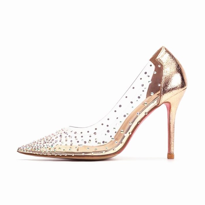 2022 autumn new fashion transparent high heels stiletto pointed rhinestone single shoes shallow mouth crystal wedding shoes