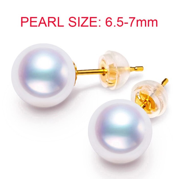 [YS] 18k Gold Stud Earring 6-9 mm White Japanese Akoya Pearl Earrings Bridal Fine Jewelry