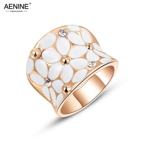 AENINE Rose Gold Color Flower Jewelry For Women Hochzeit Schmuck Rings+Earrings Enamel Jewelry Sets for Bridal L2010422325