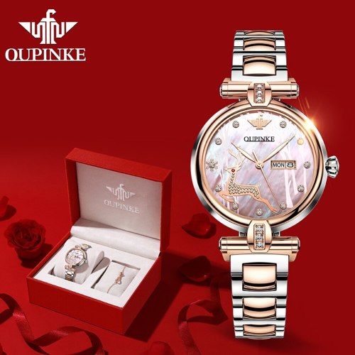 OUPINKE Automatic watches for Women Classic 3D deer luxury Mechanical Sapphire Crystal Rose Gold ladies watch Montre femme 3180