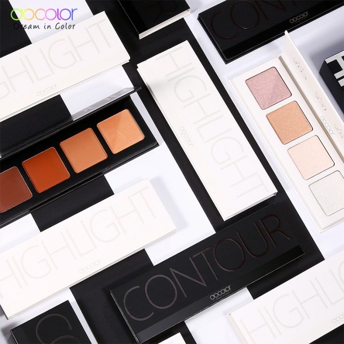Docolor 4 Colors Highlighter Makeup Shimmer Powder Highlighter Palette and 4 Colors Face Make Up Contouring Bronzer Cosmetics