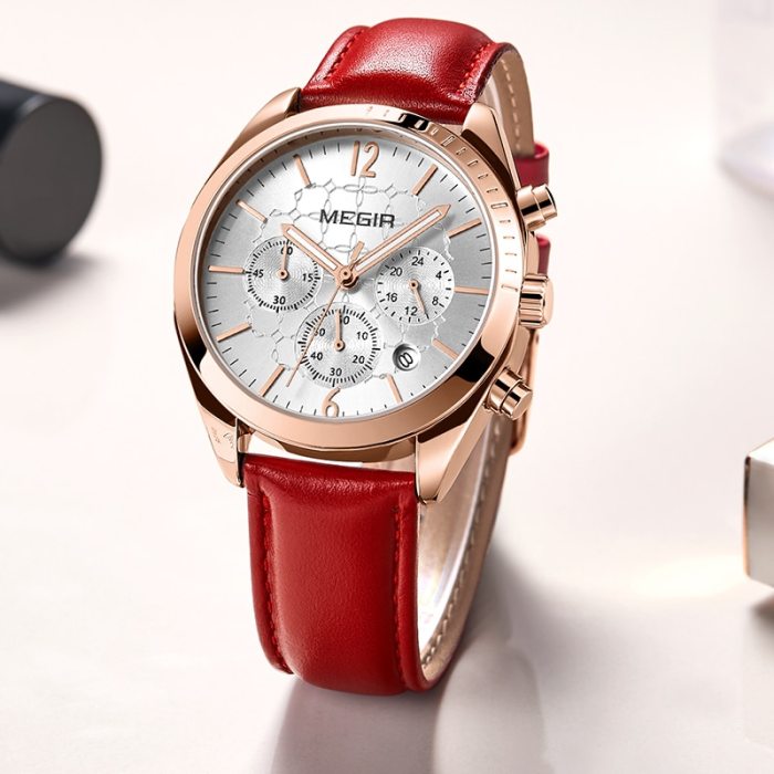 MEGIR Women's Genuine Leather Fashion Quartz Wrist Watch Hours Date Waterproof Watches Luxury Brand Clock Lady Relogio Feminino