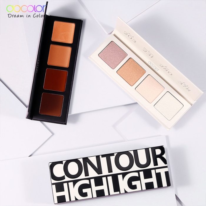 Docolor 4 Colors Highlighter Makeup Shimmer Powder Highlighter Palette and 4 Colors Face Make Up Contouring Bronzer Cosmetics