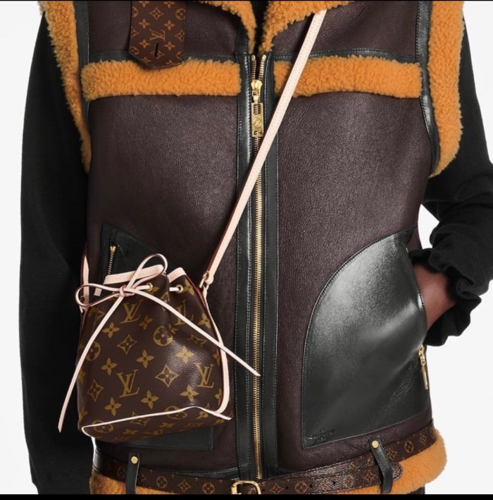 Louis Vuitton nano noe classic old canvas bucket bag rope Single Shoulder Messenger Bag versatile portable women's Brown