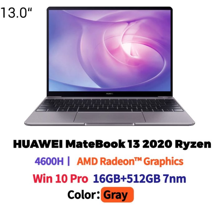 13 inch HUAWEI MateBook 13 2020 Version Ultraslim Laptop AMD Ryzen R5-4600H/R7-4800H 16GB DDR4 512GB SSD Windows 10 Pro English