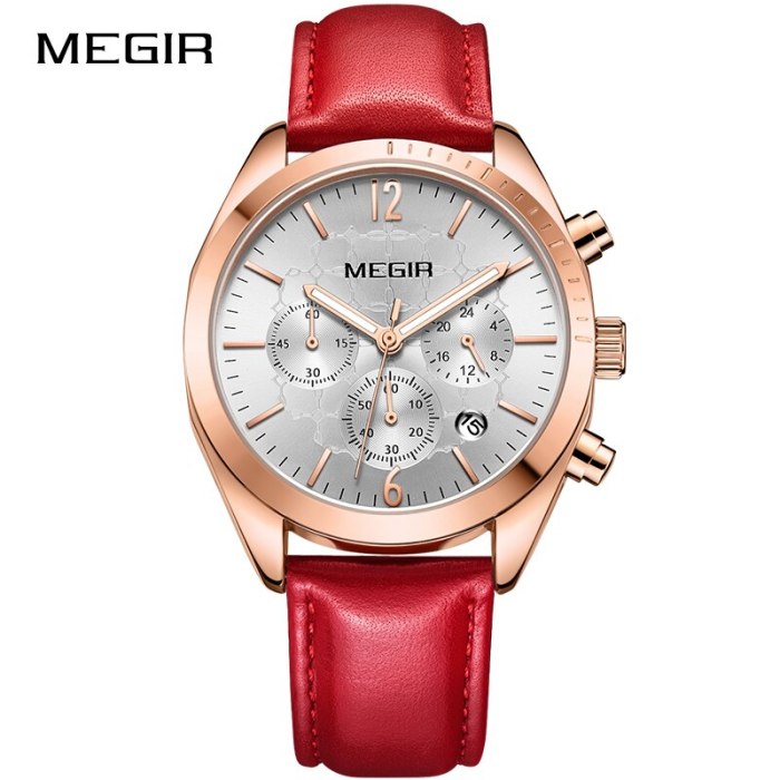 MEGIR Women's Genuine Leather Fashion Quartz Wrist Watch Hours Date Waterproof Watches Luxury Brand Clock Lady Relogio Feminino