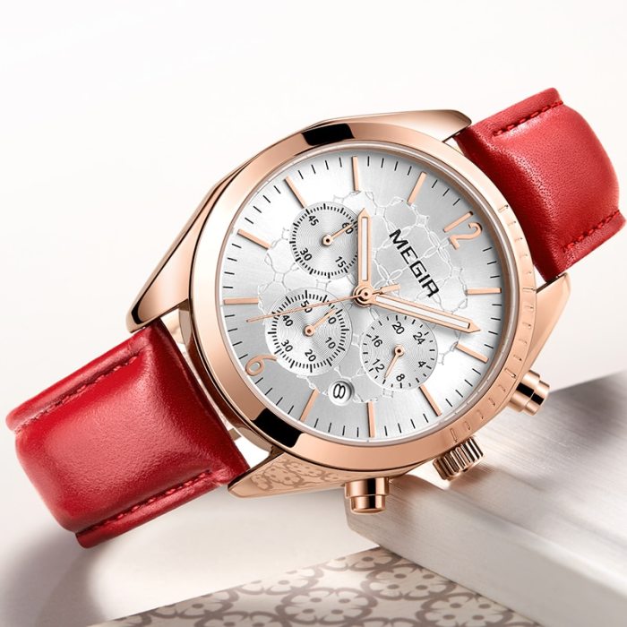 MEGIR Women's Genuine Leather Fashion Quartz Wrist Watch Hours Date Waterproof Watches Luxury Brand Clock Lady Relogio Feminino