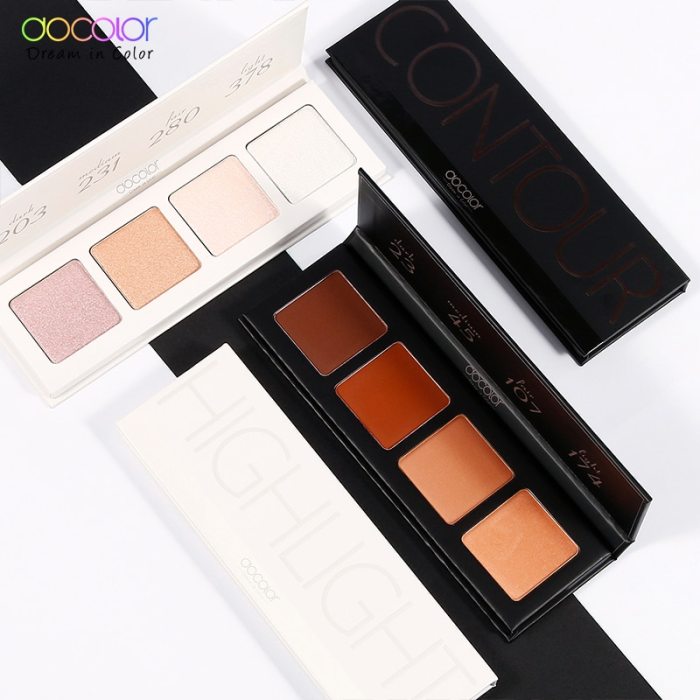 Docolor 4 Colors Highlighter Makeup Shimmer Powder Highlighter Palette and 4 Colors Face Make Up Contouring Bronzer Cosmetics