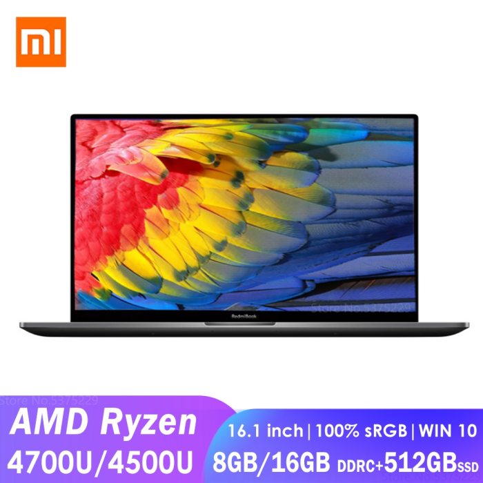 Xiaomi RedmiBook 16 Laptop 16.1inch AMD Ryzen 4500U/4700U 8G/16G DDR4 512GB SSD Windows 10 Ultrathin 100% sRGB Notebook