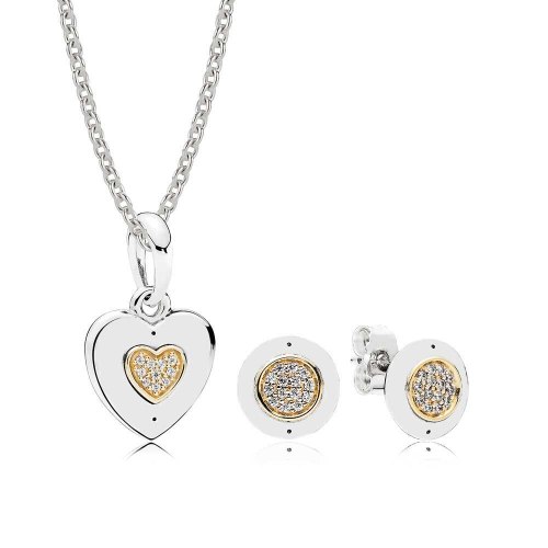 NEW Book Di 100% 925 Sterling Silver 14K gold color Signature Necklace and Earring Set fit charm Necklace jewelry A Set