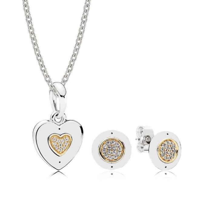 NEW Book Di 100% 925 Sterling Silver 14K gold color Signature Necklace and Earring Set fit charm Necklace jewelry A Set