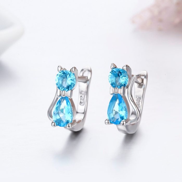 Cute Kitty Kitten Cat CZ 925 Sterling Silver Gatos Small Loop Huggies U Hoop Earrings For Kids Baby Girls Children Jewelry Aros
