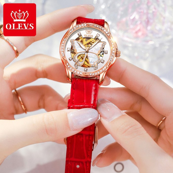 Olevs women's automatic mechanical Waterproof watch Swiss top brand luxury Diamond inlaid rose gold ceramic watch women's gift