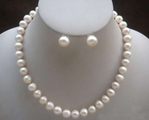 Free Shipping 8-9mm Real Natural White Akoya Cultured Pearl Necklace earring 18