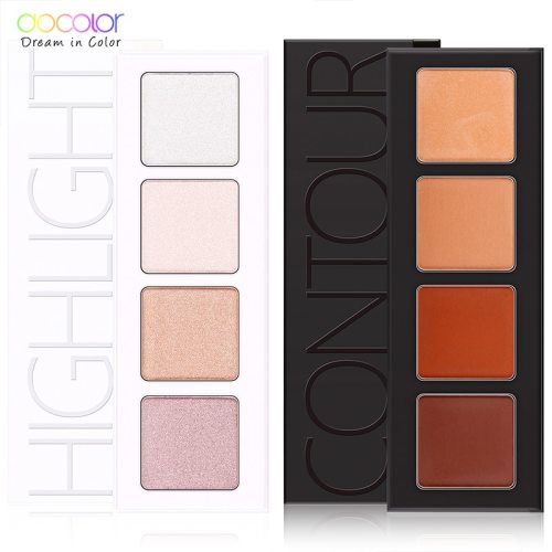 Docolor 4 Colors Highlighter Makeup Shimmer Powder Highlighter Palette and 4 Colors Face Make Up Contouring Bronzer Cosmetics