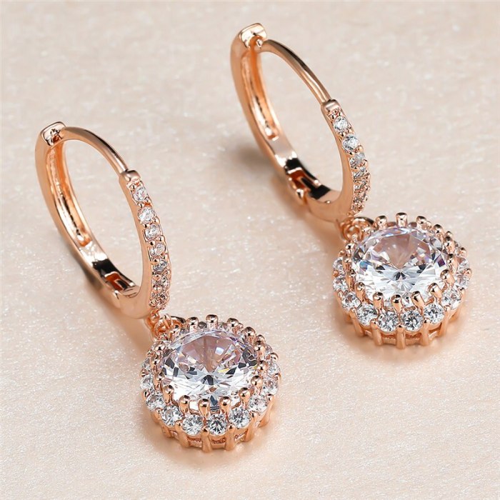 Female Luxury White Zircon Hoop Earrings Classic Rose Gold Color Wedding Earrings Trendy Bride Round Crystal Earrings For Women