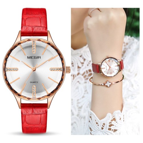 MEGIR Luxury Women Watches Reloj Mujer Blue Leather Ladies Quartz Watch Women Wristwatches Clock Relogio Feminino Dropshipping