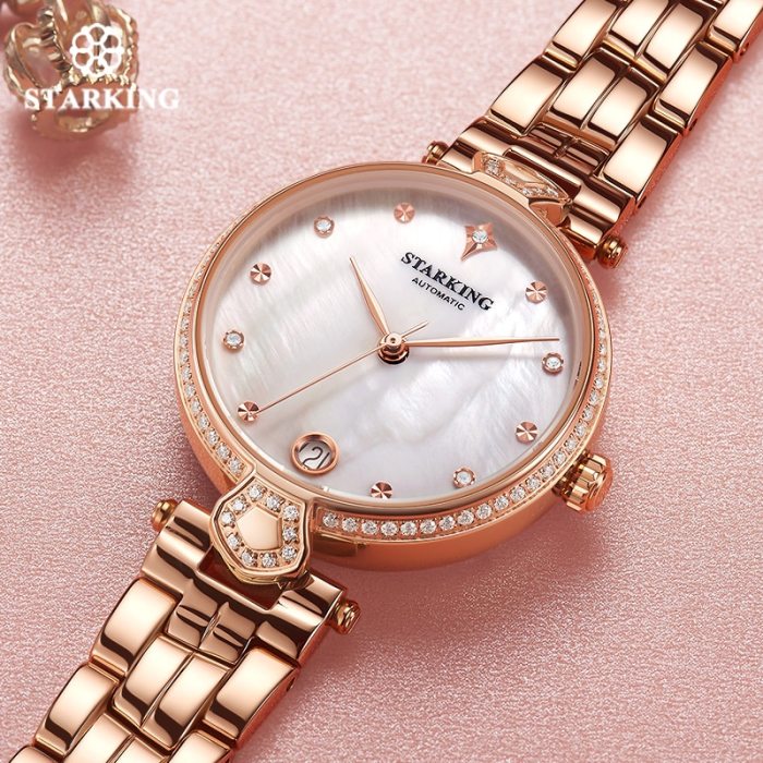 STARKING Luxury Women Watches Rose Gold Stainless Steel Diamond Ladies Watches Gift Automatic Mechanical montre femme Waterproof
