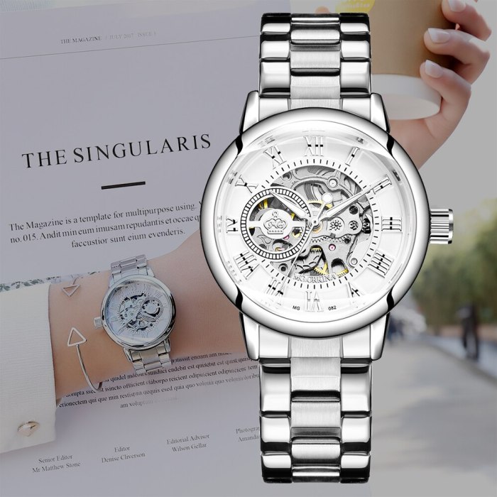New Fashion Luxury Brand Skeleton Women Mechanical Watch Female Clock Automatic Mechanical Watches For Women Silver Montre Femme