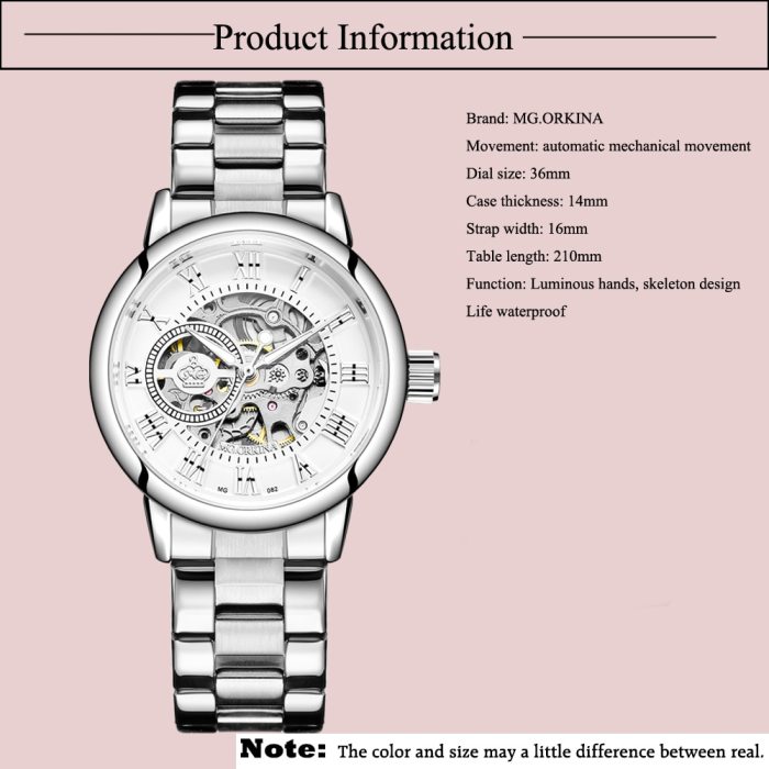New Fashion Luxury Brand Skeleton Women Mechanical Watch Female Clock Automatic Mechanical Watches For Women Silver Montre Femme