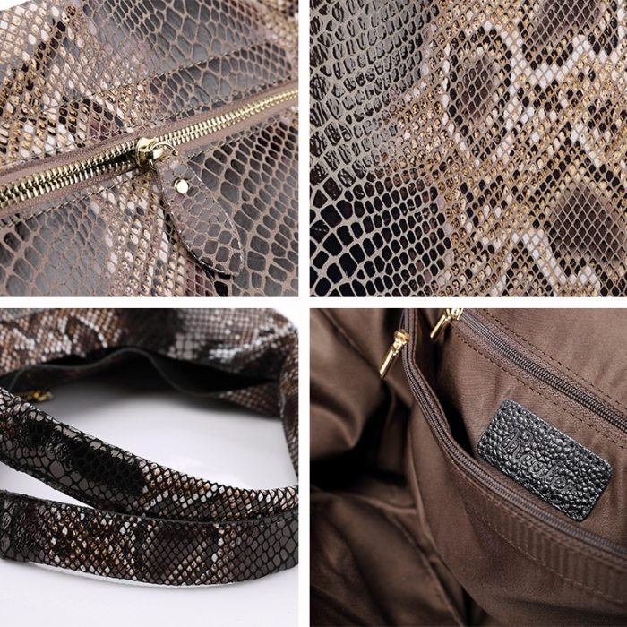 REALER genuine leather handbags large totes classic serpentine prints shoulder bag ladies hobos bags for women top-handle bucket