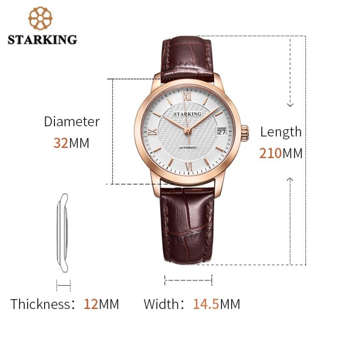 STARKING Relogio Feminino Automatic Women Watches Top Brand Luxury Ladies Watch Auto Date Mechanical Female Dress Watches White