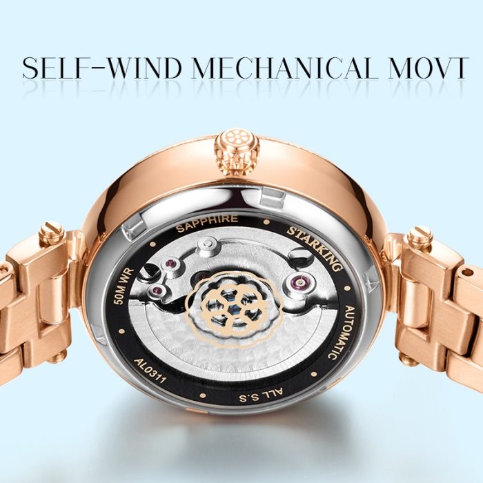 STARKING Luxury Women Watches Rose Gold Stainless Steel Diamond Ladies Watches Gift Automatic Mechanical montre femme Waterproof