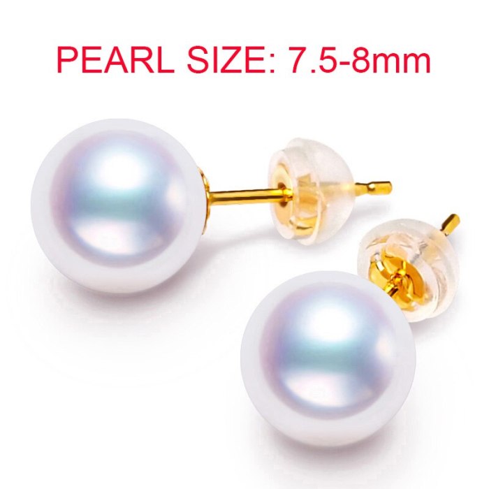 [YS] 18k Gold Stud Earring 6-9 mm White Japanese Akoya Pearl Earrings Bridal Fine Jewelry